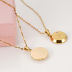 Diamond round pendant initial necklace stainless steel necklace