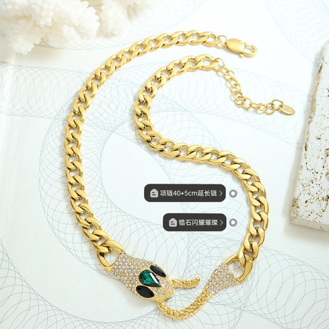 HIPHOP diamond snake stainless steel necklace chain necklace