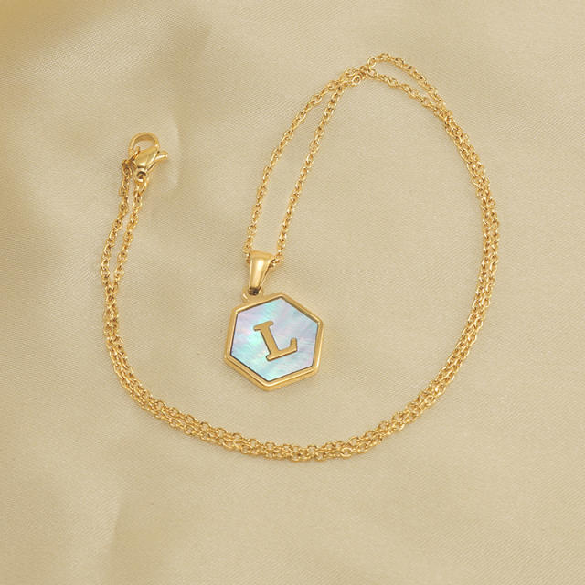 18K sweet pink and blue color shell initial necklace stainless steel necklace