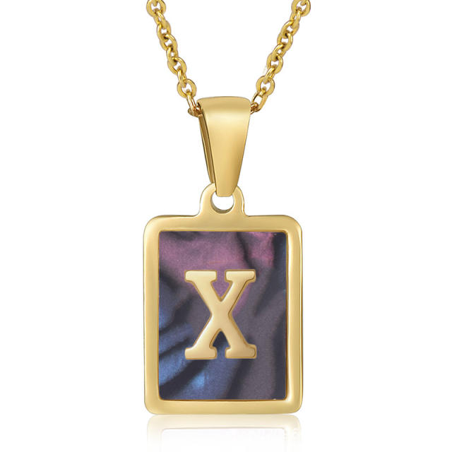 18K initial necklace square pendant stainless steel necklace