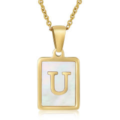 18K initial necklace square pendant stainless steel necklace