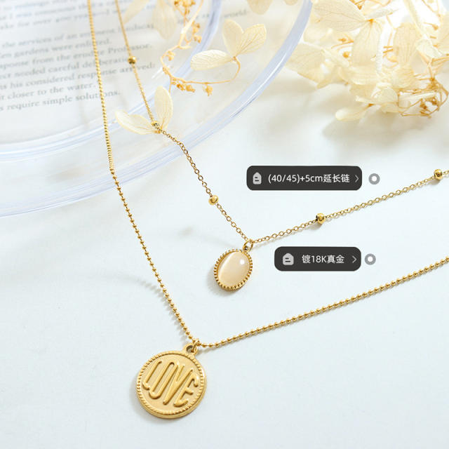 Vintage love letter oval pendant layer necklace stainless steel necklace