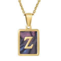 18K initial necklace square pendant stainless steel necklace