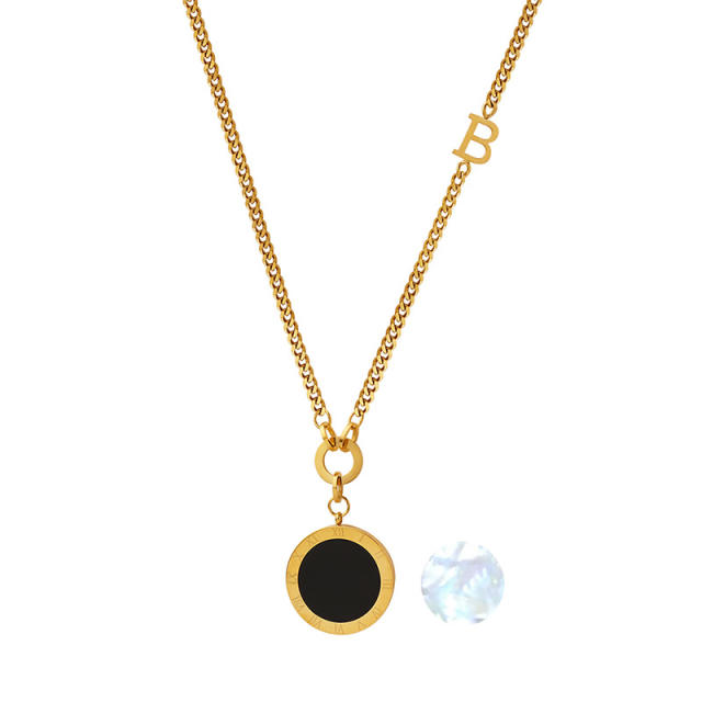 Popular black white two side round pendant stainless steel necklace long necklace