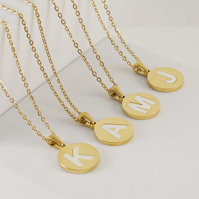 Easy match round pendant initial necklace stainless steel necklace