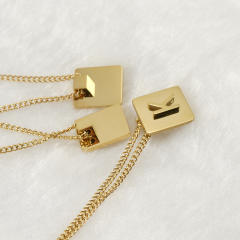 18K initial necklace square pendant stainless steel necklace