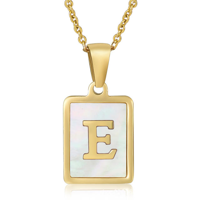 18K initial necklace square pendant stainless steel necklace