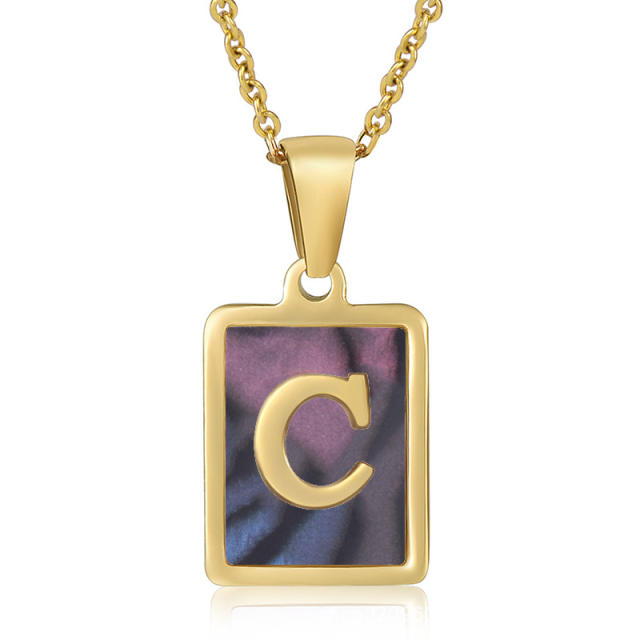 18K initial necklace square pendant stainless steel necklace