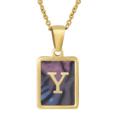 18K initial necklace square pendant stainless steel necklace