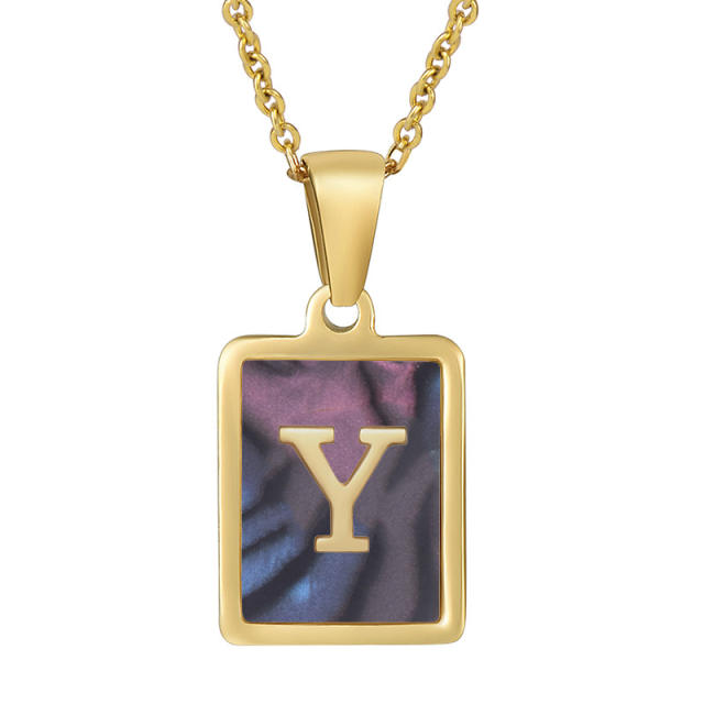 18K initial necklace square pendant stainless steel necklace