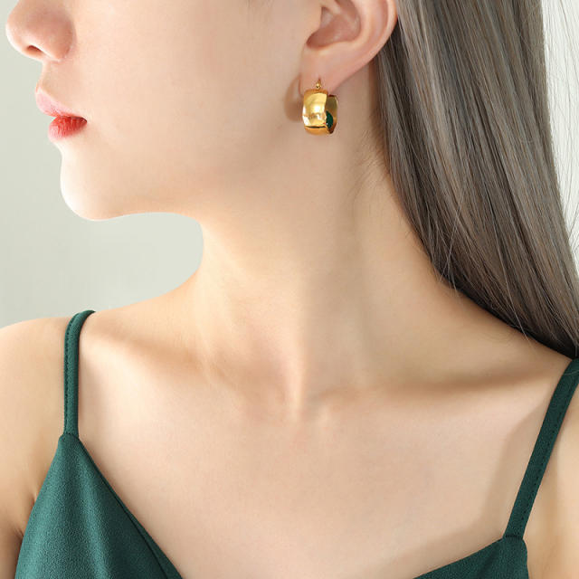 Emeral bead stainless steel earrings hoop earrings