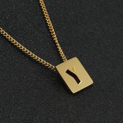 18K initial necklace square pendant stainless steel necklace