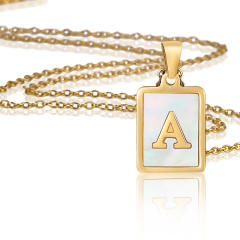 18K initial necklace square pendant stainless steel necklace