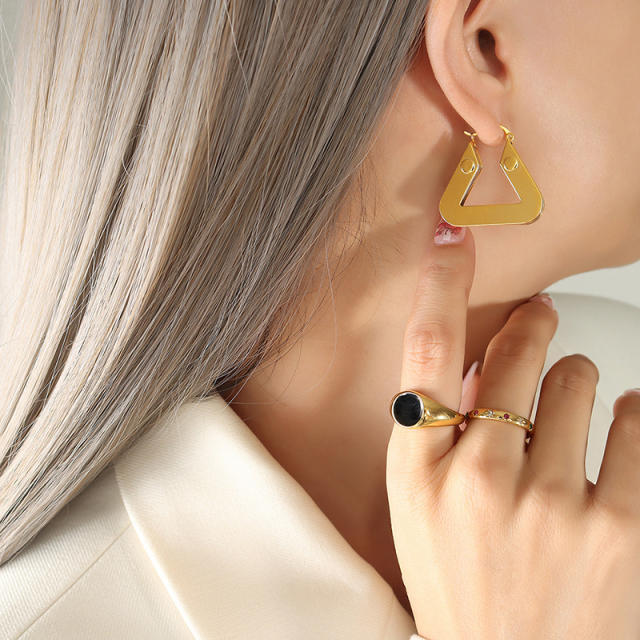 Real gold plated triangle shape copper earrings