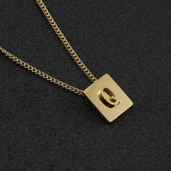 18K initial necklace square pendant stainless steel necklace