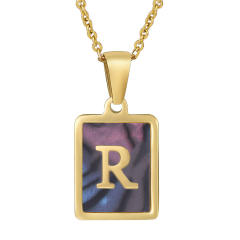 18K initial necklace square pendant stainless steel necklace