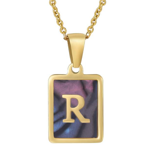 18K initial necklace square pendant stainless steel necklace