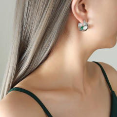 Emeral bead stainless steel earrings hoop earrings