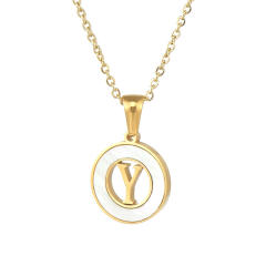 Classic hollow out initial necklace round pendant stainless steel necklace