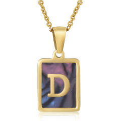 18K initial necklace square pendant stainless steel necklace