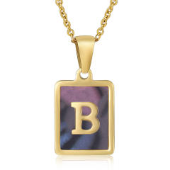 18K initial necklace square pendant stainless steel necklace