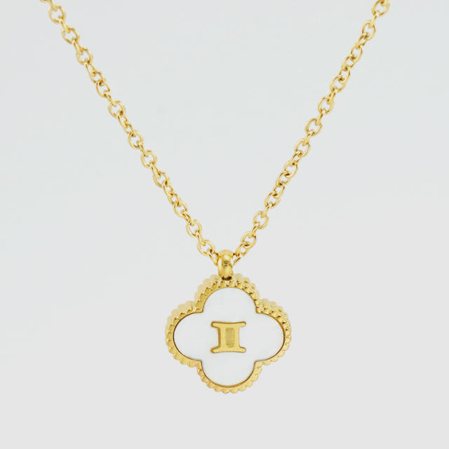 18K double side clover pendant zodiac necklace stainless steel necklace