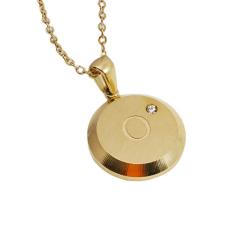 Diamond round pendant initial necklace stainless steel necklace