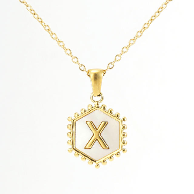 Shell pendant initial necklace stainless steel necklace