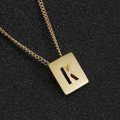 18K initial necklace square pendant stainless steel necklace