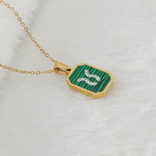 New design malachite diamond zodiac necklace stainless steel necklace