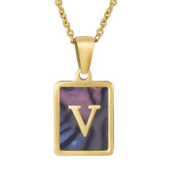 18K initial necklace square pendant stainless steel necklace