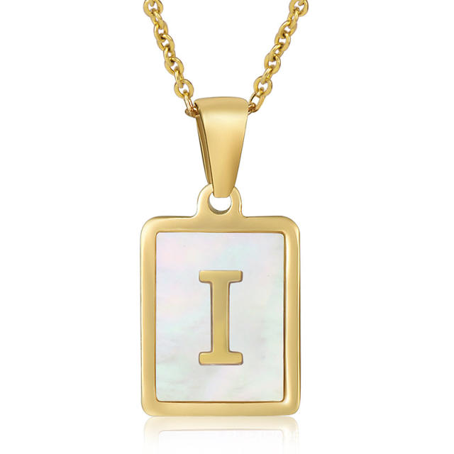 18K initial necklace square pendant stainless steel necklace
