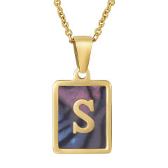 18K initial necklace square pendant stainless steel necklace