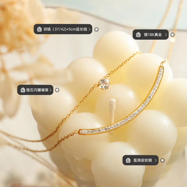 Smiling face two layer stainless steel necklace dainty necklace