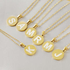 Easy match round pendant initial necklace stainless steel necklace