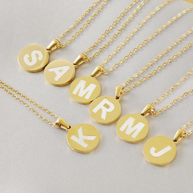 Easy match round pendant initial necklace stainless steel necklace