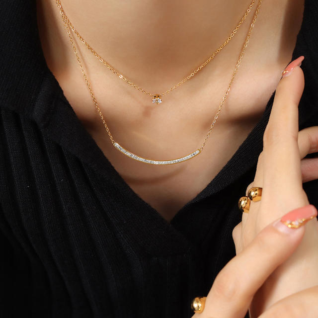 Smiling face two layer stainless steel necklace dainty necklace