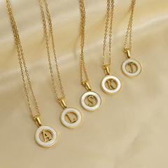 Classic hollow out initial necklace round pendant stainless steel necklace