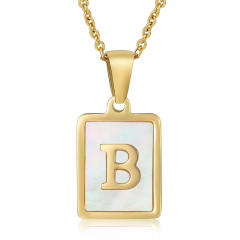 18K initial necklace square pendant stainless steel necklace