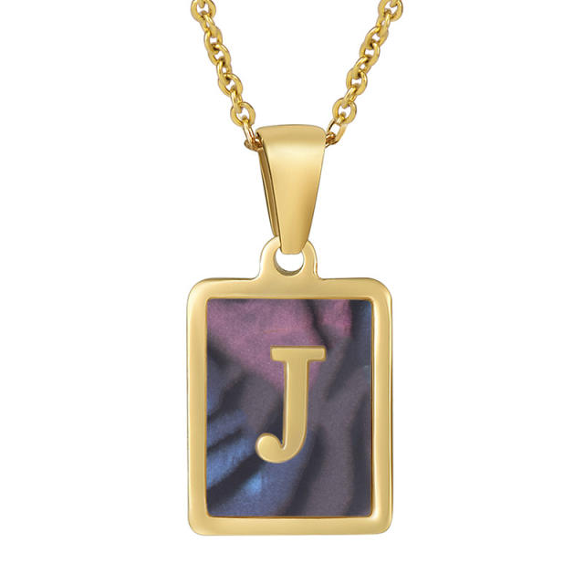 18K initial necklace square pendant stainless steel necklace