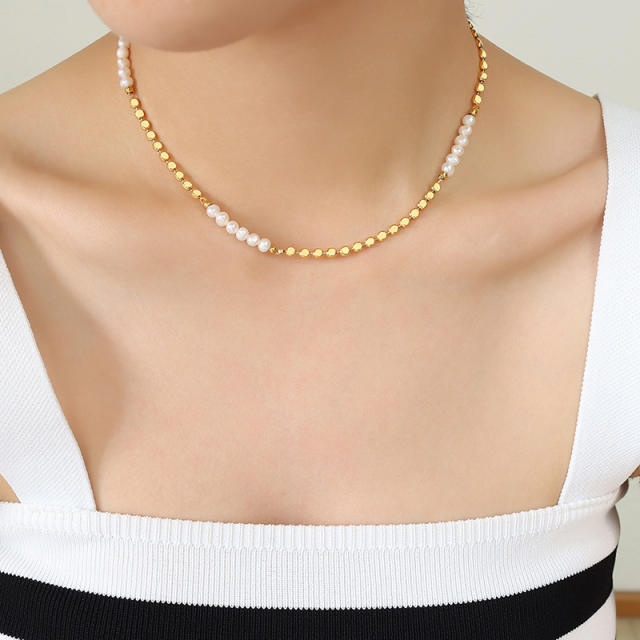 INS water pearl bead choker necklace