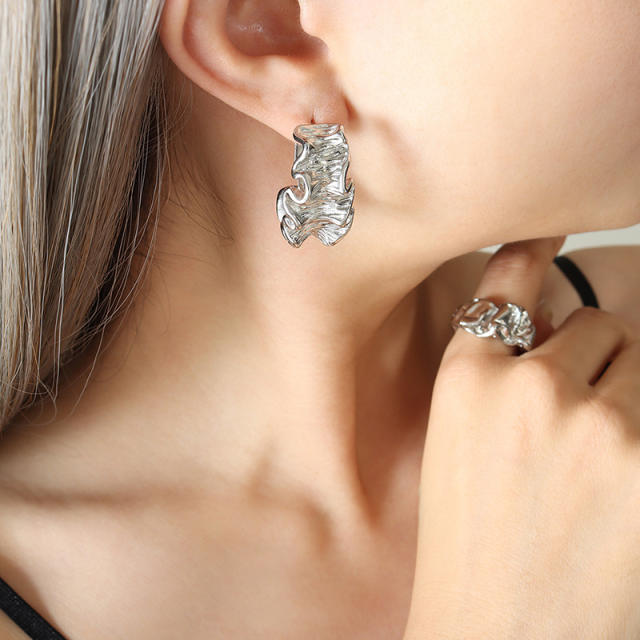 Ins geometric fold design stainless steel earrings open hoop earrings