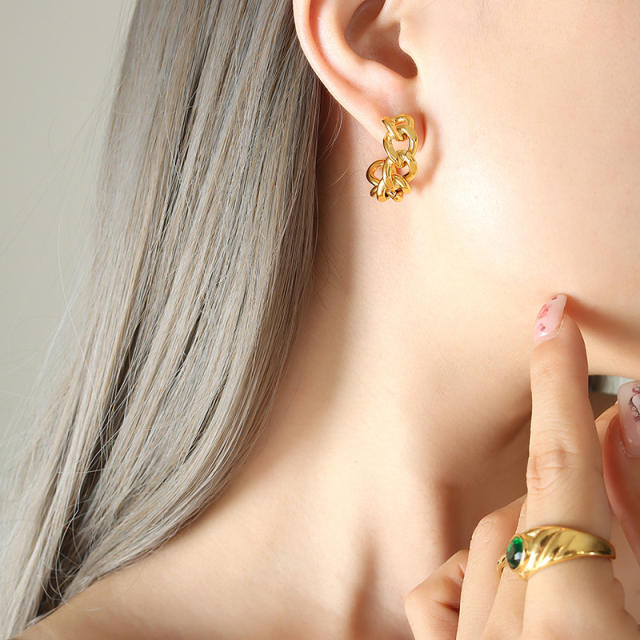 Hollow out chain stainless steel earrings open hoop earrings