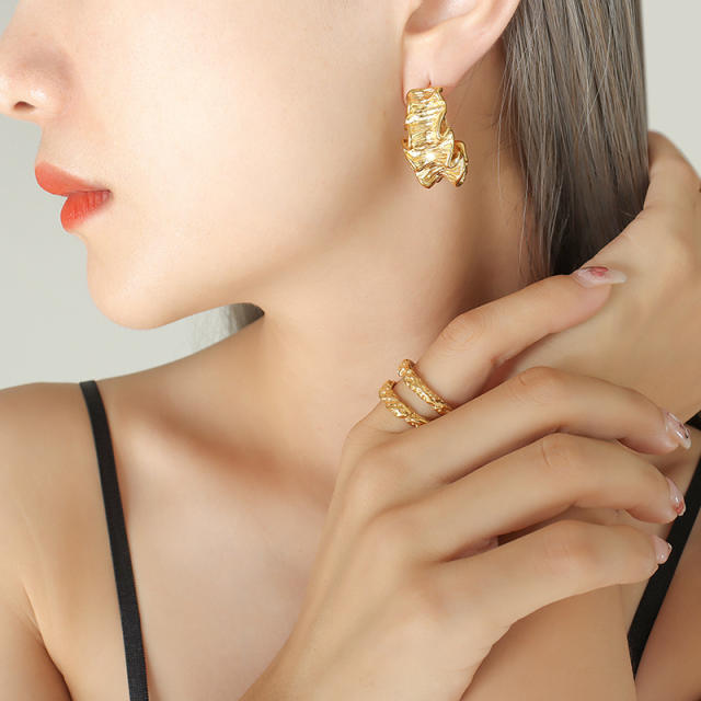 Ins geometric fold design stainless steel earrings open hoop earrings