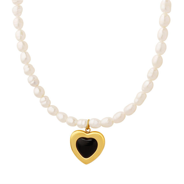 French vintage opal heart water pearl necklace