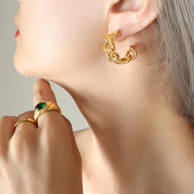 Hollow out chain stainless steel earrings open hoop earrings