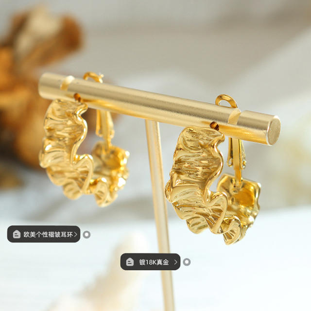 Ins geometric fold design stainless steel earrings open hoop earrings