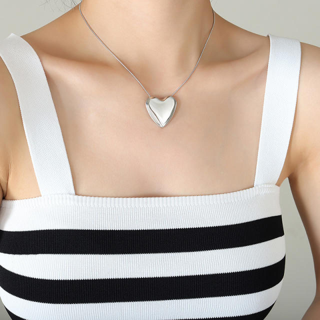 18K snake chain oversize heart pendant stainless steel necklace