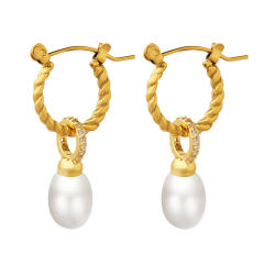 INS pearl pendant stainless steel earrings