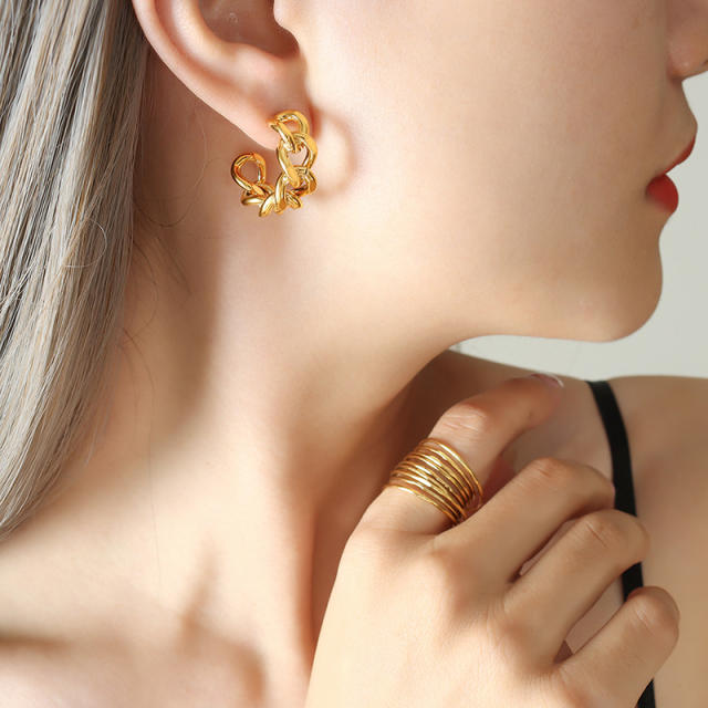 Hollow out chain stainless steel earrings open hoop earrings